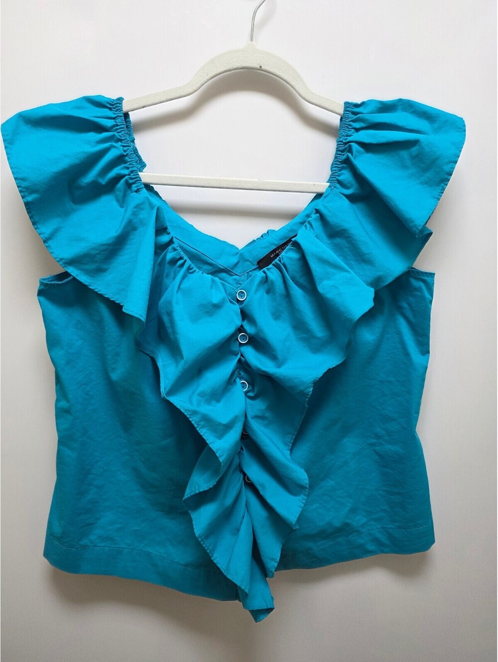 Marc New York Andrew Marc Turquoise Cascading Ruffle Statement Blouse M.